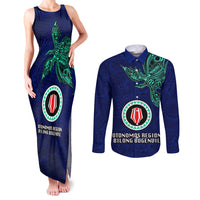 Papua New Guinea Bougainville Couples Matching Tank Maxi Dress and Long Sleeve Button Shirts PNG Birds Of Paradise Polynesian Arty Style LT03 Blue - Polynesian Pride