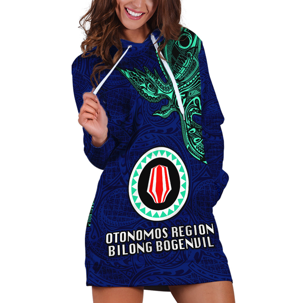 Papua New Guinea Bougainville Hoodie Dress PNG Birds Of Paradise Polynesian Arty Style LT03 Blue - Polynesian Pride