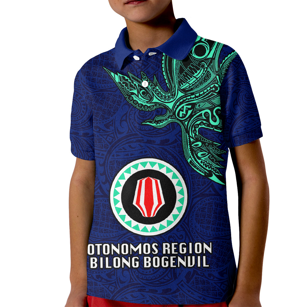 Papua New Guinea Bougainville Kid Polo Shirt PNG Birds Of Paradise Polynesian Arty Style LT03 Kid Blue - Polynesian Pride