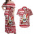 Hawaii Mele Kalikimaka Couples Matching Off Shoulder Maxi Dress and Hawaiian Shirt Santa Claus Surfing with Hawaiian Pattern Striped Red Style LT03 Red - Polynesian Pride