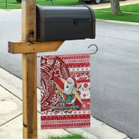 Hawaii Mele Kalikimaka Garden Flag Santa Claus Surfing with Hawaiian Pattern Striped Red Style LT03 - Polynesian Pride
