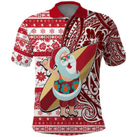 Hawaii Mele Kalikimaka Polo Shirt Santa Claus Surfing with Hawaiian Pattern Striped Red Style LT03 Red - Polynesian Pride