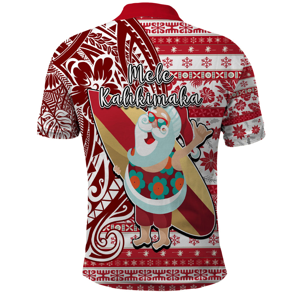 Hawaii Mele Kalikimaka Polo Shirt Santa Claus Surfing with Hawaiian Pattern Striped Red Style LT03 - Polynesian Pride