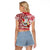 Hawaii Mele Kalikimaka Raglan Cropped T Shirt Santa Claus Surfing with Hawaiian Pattern Striped Red Style LT03 - Polynesian Pride