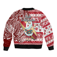 Hawaii Mele Kalikimaka Sleeve Zip Bomber Jacket Santa Claus Surfing with Hawaiian Pattern Striped Red Style LT03 - Polynesian Pride