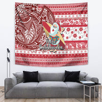 Hawaii Mele Kalikimaka Tapestry Santa Claus Surfing with Hawaiian Pattern Striped Red Style LT03 - Polynesian Pride