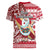 Hawaii Mele Kalikimaka Women V Neck T Shirt Santa Claus Surfing with Hawaiian Pattern Striped Red Style LT03 - Polynesian Pride