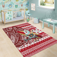 Custom Hawaii Mele Kalikimaka Area Rug Santa Claus Surfing with Hawaiian Pattern Striped Red Style LT03 - Polynesian Pride