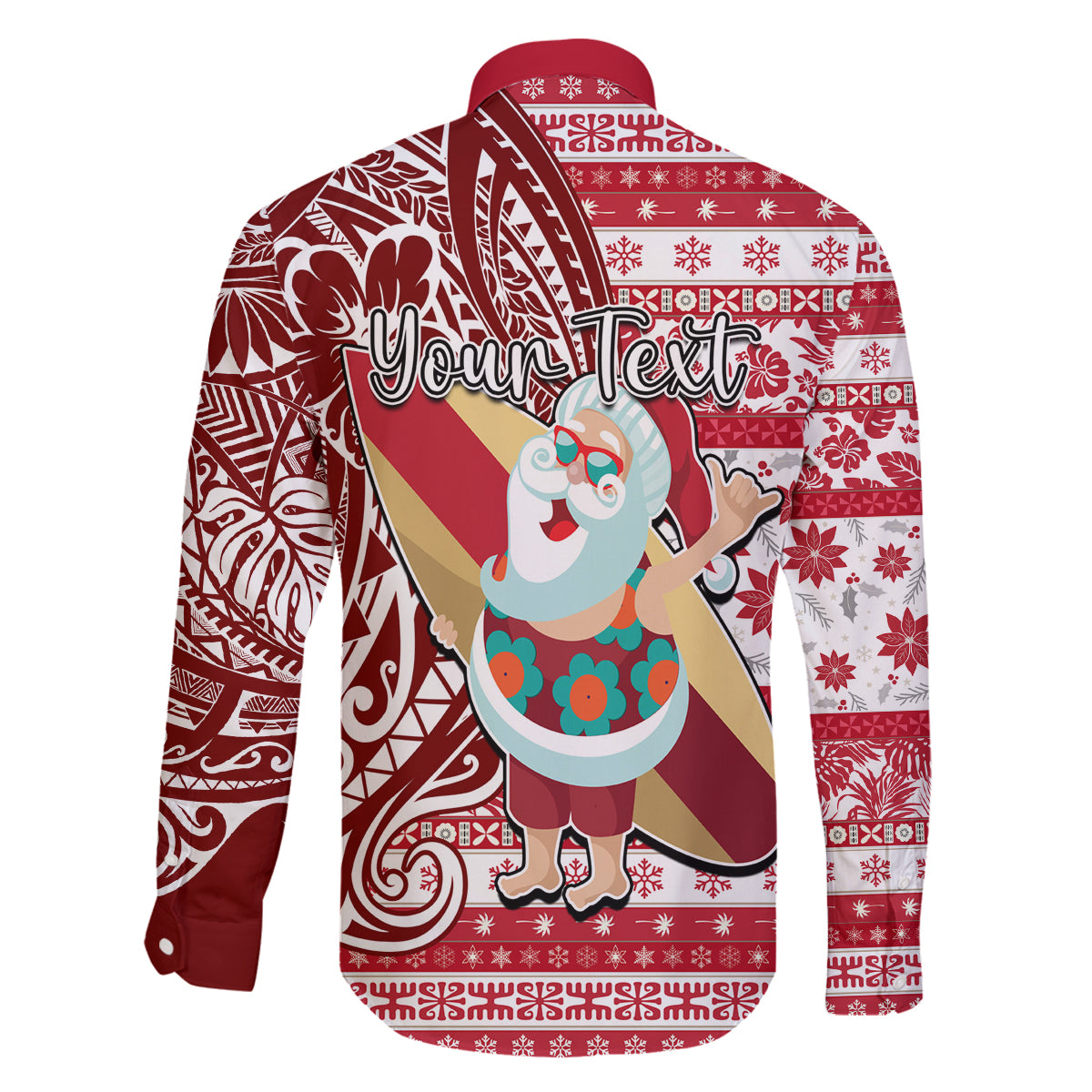 Custom Hawaii Mele Kalikimaka Family Matching Long Sleeve Bodycon Dress and Hawaiian Shirt Santa Claus Surfing with Hawaiian Pattern Striped Red Style LT03 - Polynesian Pride