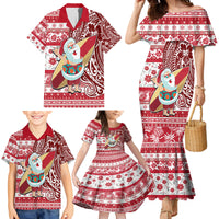 Custom Hawaii Mele Kalikimaka Family Matching Mermaid Dress and Hawaiian Shirt Santa Claus Surfing with Hawaiian Pattern Striped Red Style LT03 - Polynesian Pride