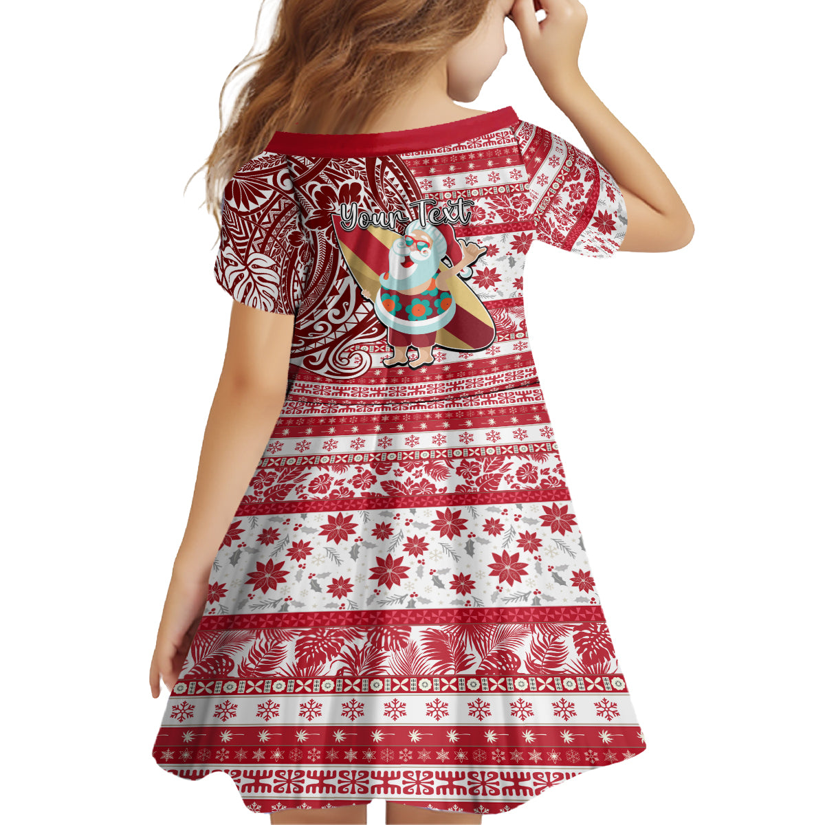 Custom Hawaii Mele Kalikimaka Family Matching Puletasi Dress and Hawaiian Shirt Santa Claus Surfing with Hawaiian Pattern Striped Red Style LT03 - Polynesian Pride