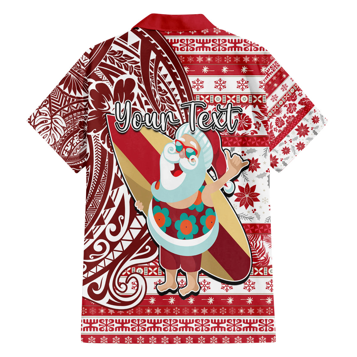 Custom Hawaii Mele Kalikimaka Family Matching Puletasi Dress and Hawaiian Shirt Santa Claus Surfing with Hawaiian Pattern Striped Red Style LT03 - Polynesian Pride