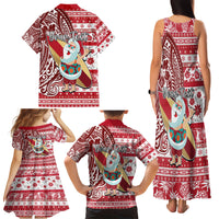 Custom Hawaii Mele Kalikimaka Family Matching Tank Maxi Dress and Hawaiian Shirt Santa Claus Surfing with Hawaiian Pattern Striped Red Style LT03 - Polynesian Pride