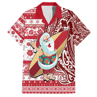 Custom Hawaii Mele Kalikimaka Family Matching Tank Maxi Dress and Hawaiian Shirt Santa Claus Surfing with Hawaiian Pattern Striped Red Style LT03 Dad's Shirt - Short Sleeve Red - Polynesian Pride