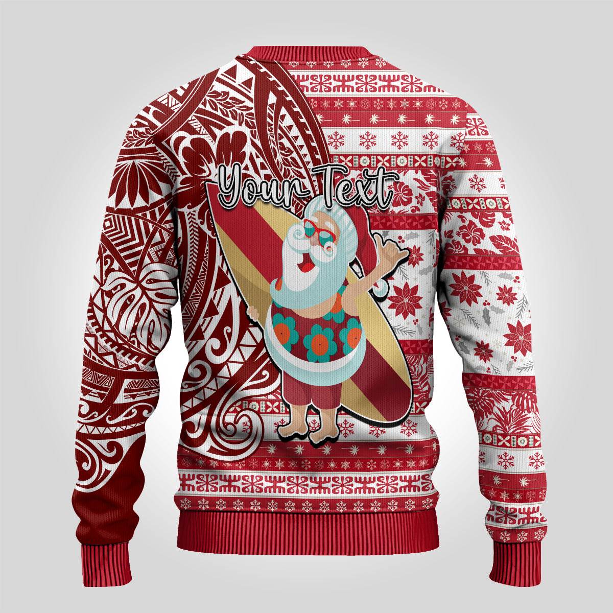 Custom Hawaii Mele Kalikimaka Ugly Christmas Sweater Santa Claus Surfing with Hawaiian Pattern Striped Red Style LT03 - Polynesian Pride