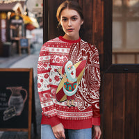 Custom Hawaii Mele Kalikimaka Ugly Christmas Sweater Santa Claus Surfing with Hawaiian Pattern Striped Red Style LT03 - Polynesian Pride