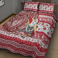 Custom Hawaii Mele Kalikimaka Quilt Bed Set Santa Claus Surfing with Hawaiian Pattern Striped Red Style LT03 - Polynesian Pride