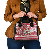 Custom Hawaii Mele Kalikimaka Shoulder Handbag Santa Claus Surfing with Hawaiian Pattern Striped Red Style LT03 - Polynesian Pride