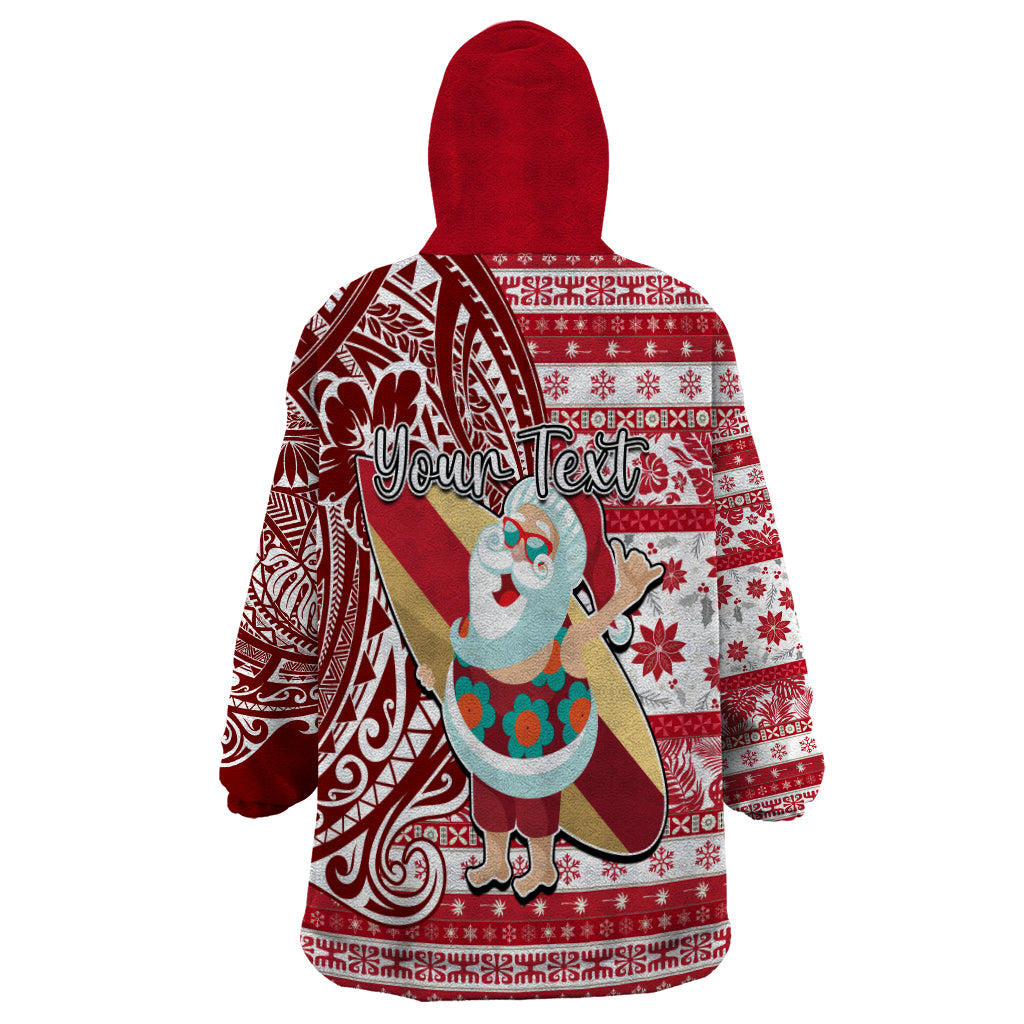 Custom Hawaii Mele Kalikimaka Wearable Blanket Hoodie Santa Claus Surfing with Hawaiian Pattern Striped Red Style LT03 - Polynesian Pride