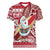 Custom Hawaii Mele Kalikimaka Women V Neck T Shirt Santa Claus Surfing with Hawaiian Pattern Striped Red Style LT03 Female Red - Polynesian Pride