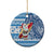 Hawaii Mele Kalikimaka Ceramic Ornament Santa Claus Surfing with Hawaiian Pattern Striped Blue Style LT03 - Polynesian Pride