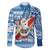 Hawaii Mele Kalikimaka Family Matching Long Sleeve Bodycon Dress and Hawaiian Shirt Santa Claus Surfing with Hawaiian Pattern Striped Blue Style LT03 Dad's Shirt - Long Sleeve Blue - Polynesian Pride