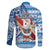 Hawaii Mele Kalikimaka Family Matching Long Sleeve Bodycon Dress and Hawaiian Shirt Santa Claus Surfing with Hawaiian Pattern Striped Blue Style LT03 - Polynesian Pride