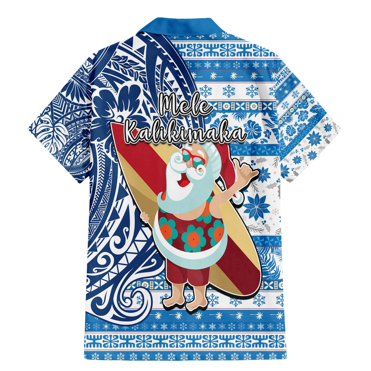 Hawaii Mele Kalikimaka Family Matching Mermaid Dress and Hawaiian Shirt Santa Claus Surfing with Hawaiian Pattern Striped Blue Style LT03 - Polynesian Pride