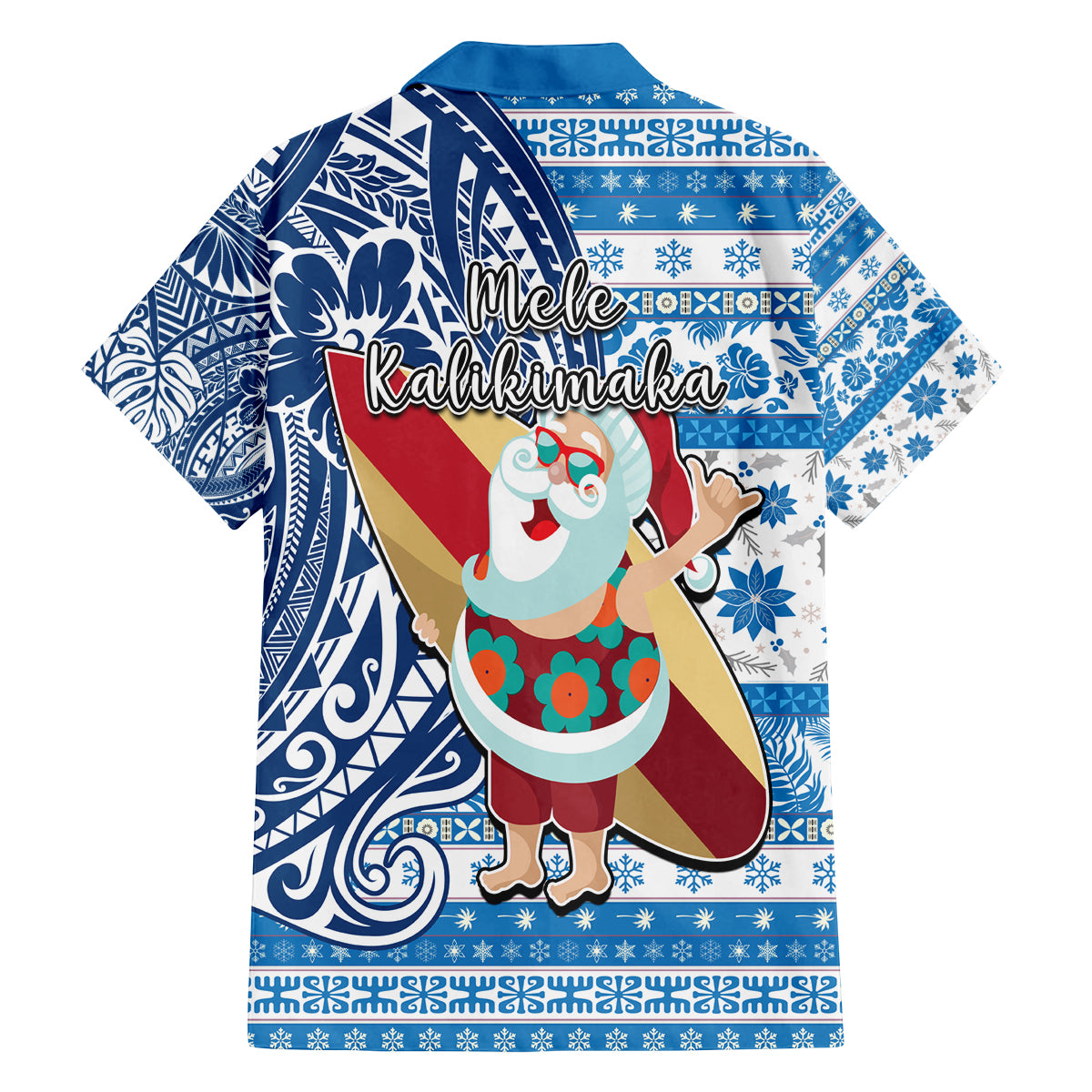 Hawaii Mele Kalikimaka Family Matching Off Shoulder Long Sleeve Dress and Hawaiian Shirt Santa Claus Surfing with Hawaiian Pattern Striped Blue Style LT03 - Polynesian Pride
