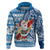 Hawaii Mele Kalikimaka Hoodie Santa Claus Surfing with Hawaiian Pattern Striped Blue Style LT03 Pullover Hoodie Blue - Polynesian Pride