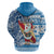 Hawaii Mele Kalikimaka Hoodie Santa Claus Surfing with Hawaiian Pattern Striped Blue Style LT03 - Polynesian Pride