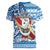Hawaii Mele Kalikimaka Women V Neck T Shirt Santa Claus Surfing with Hawaiian Pattern Striped Blue Style LT03 - Polynesian Pride
