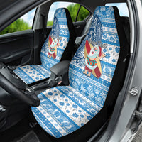 Custom Hawaii Mele Kalikimaka Car Seat Cover Santa Claus Surfing with Hawaiian Pattern Striped Blue Style LT03 - Polynesian Pride