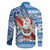 Custom Hawaii Mele Kalikimaka Family Matching Long Sleeve Bodycon Dress and Hawaiian Shirt Santa Claus Surfing with Hawaiian Pattern Striped Blue Style LT03 - Polynesian Pride