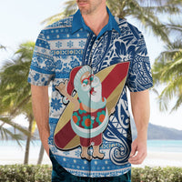 Custom Hawaii Mele Kalikimaka Hawaiian Shirt Santa Claus Surfing with Hawaiian Pattern Striped Blue Style LT03 - Polynesian Pride