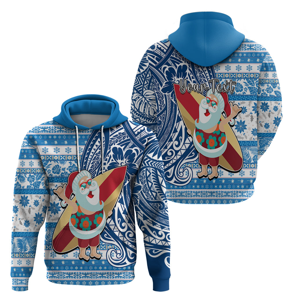 Custom Hawaii Mele Kalikimaka Hoodie Santa Claus Surfing with Hawaiian Pattern Striped Blue Style LT03 - Polynesian Pride