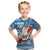 Custom Hawaii Mele Kalikimaka Kid T Shirt Santa Claus Surfing with Hawaiian Pattern Striped Blue Style LT03 Blue - Polynesian Pride