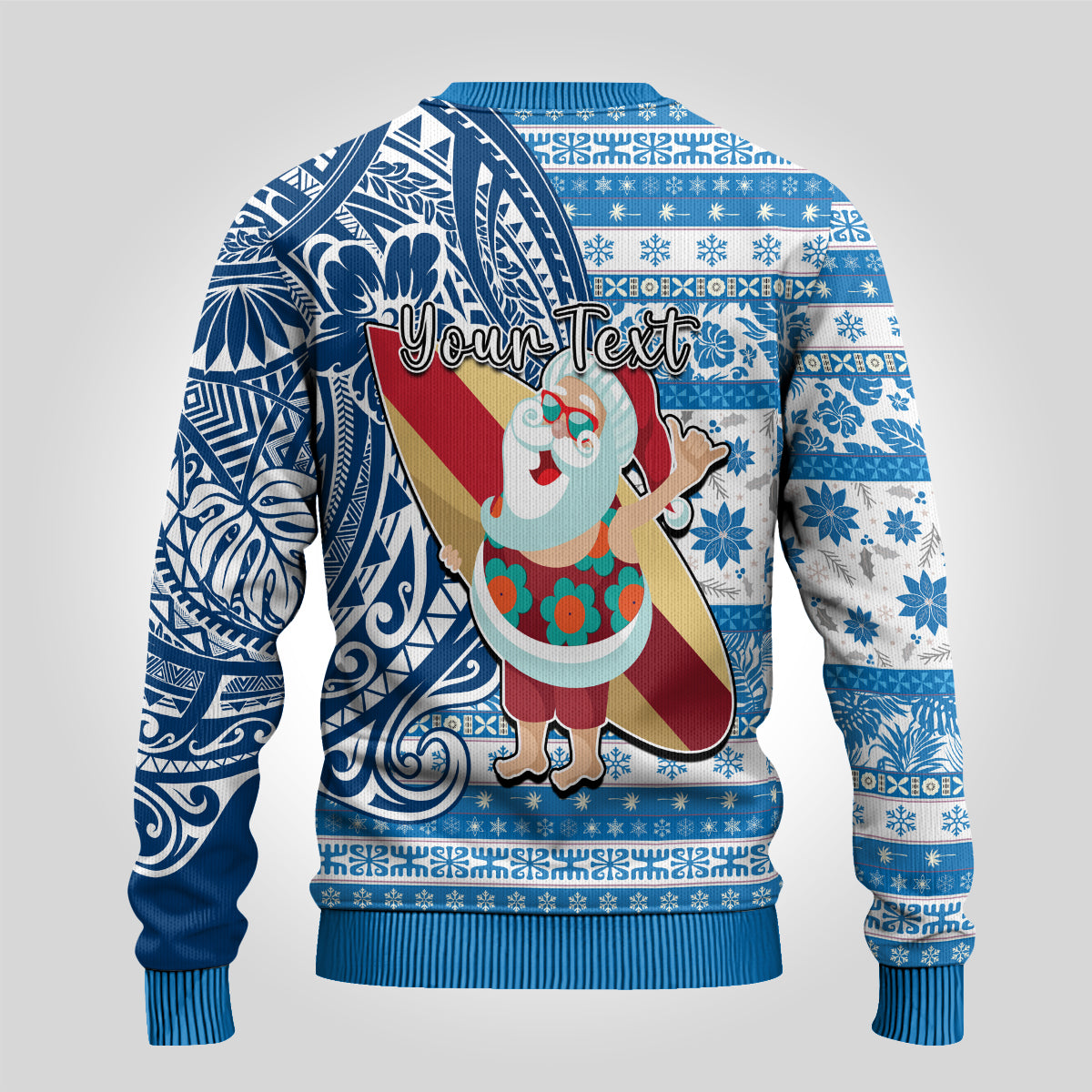 Custom Hawaii Mele Kalikimaka Ugly Christmas Sweater Santa Claus Surfing with Hawaiian Pattern Striped Blue Style LT03 - Polynesian Pride