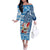 Custom Hawaii Mele Kalikimaka Off The Shoulder Long Sleeve Dress Santa Claus Surfing with Hawaiian Pattern Striped Blue Style LT03 Women Blue - Polynesian Pride