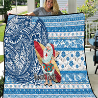 Custom Hawaii Mele Kalikimaka Quilt Santa Claus Surfing with Hawaiian Pattern Striped Blue Style LT03 Blue - Polynesian Pride