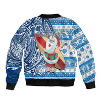 Custom Hawaii Mele Kalikimaka Sleeve Zip Bomber Jacket Santa Claus Surfing with Hawaiian Pattern Striped Blue Style LT03 - Polynesian Pride