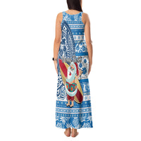 Custom Hawaii Mele Kalikimaka Tank Maxi Dress Santa Claus Surfing with Hawaiian Pattern Striped Blue Style LT03 - Polynesian Pride