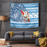 Custom Hawaii Mele Kalikimaka Tapestry Santa Claus Surfing with Hawaiian Pattern Striped Blue Style LT03 Blue - Polynesian Pride