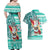 Hawaii Mele Kalikimaka Couples Matching Off Shoulder Maxi Dress and Hawaiian Shirt Santa Claus Surfing with Hawaiian Pattern Striped Turquoise Style LT03 - Polynesian Pride