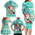 Hawaii Mele Kalikimaka Family Matching Long Sleeve Bodycon Dress and Hawaiian Shirt Santa Claus Surfing with Hawaiian Pattern Striped Turquoise Style LT03 - Polynesian Pride