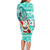 Hawaii Mele Kalikimaka Family Matching Long Sleeve Bodycon Dress and Hawaiian Shirt Santa Claus Surfing with Hawaiian Pattern Striped Turquoise Style LT03 - Polynesian Pride