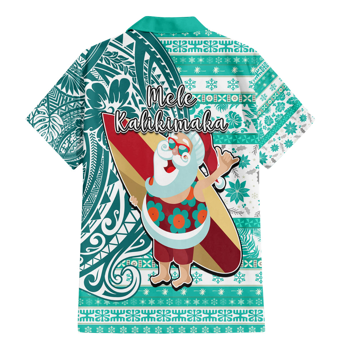 Hawaii Mele Kalikimaka Family Matching Mermaid Dress and Hawaiian Shirt Santa Claus Surfing with Hawaiian Pattern Striped Turquoise Style LT03 - Polynesian Pride