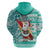 Hawaii Mele Kalikimaka Hoodie Santa Claus Surfing with Hawaiian Pattern Striped Turquoise Style LT03 - Polynesian Pride