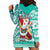 Hawaii Mele Kalikimaka Hoodie Dress Santa Claus Surfing with Hawaiian Pattern Striped Turquoise Style LT03 - Polynesian Pride