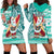 Hawaii Mele Kalikimaka Hoodie Dress Santa Claus Surfing with Hawaiian Pattern Striped Turquoise Style LT03 - Polynesian Pride